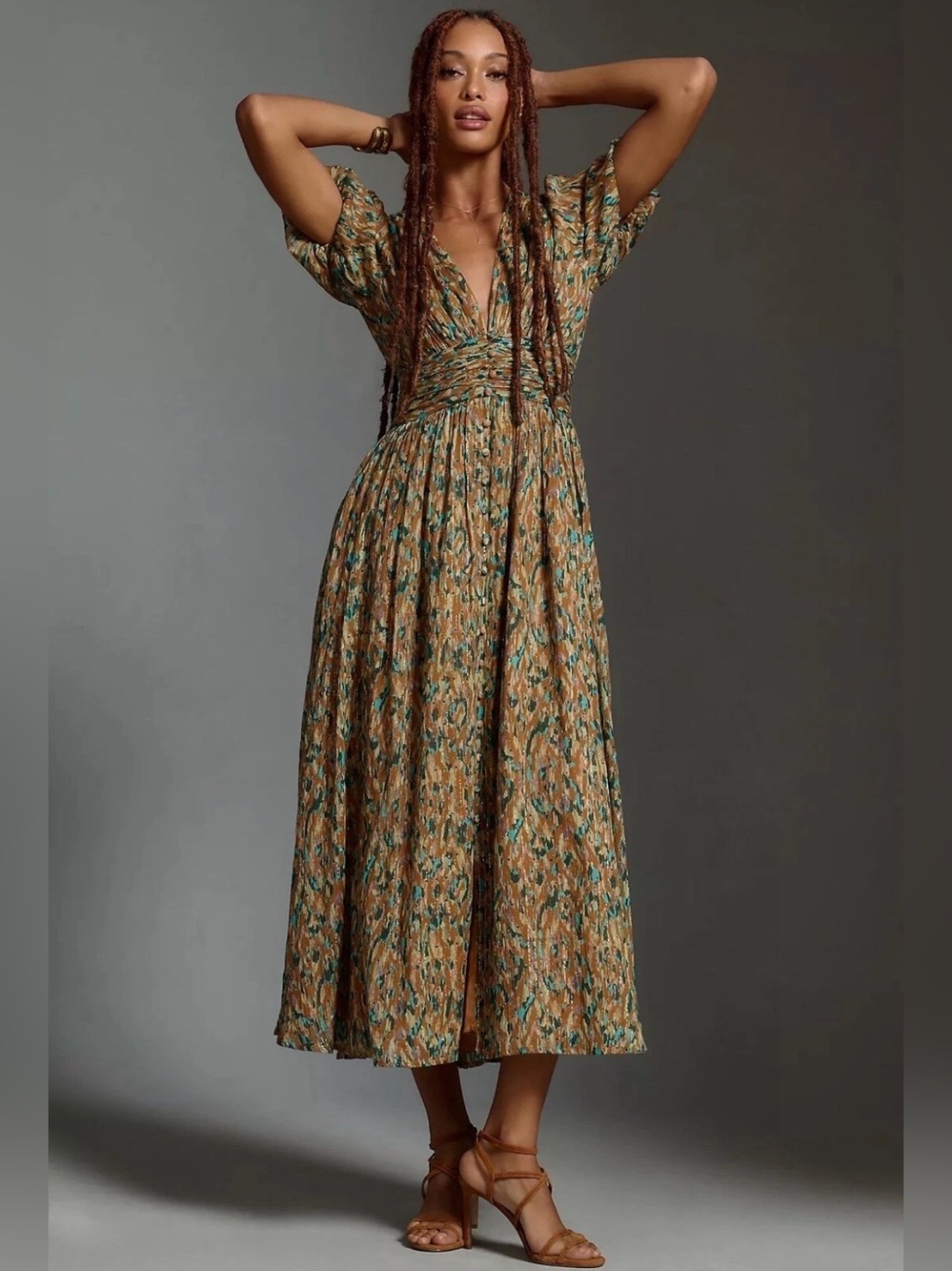NWT Anthropologie The Katerina Button-Front Dress in sparkling abstract print.